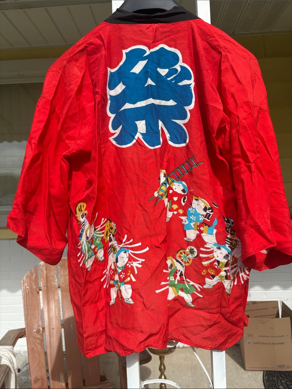 Vintage Red Festival-Style Kimono Robe with Decorative Embroidery